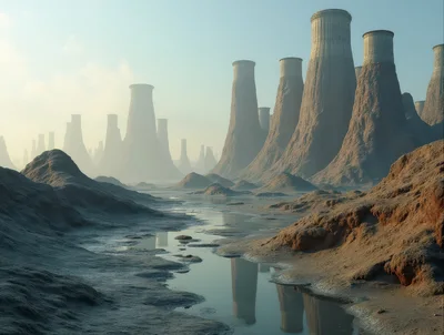 Surreal Alien Landscape With Towering Geological Formations