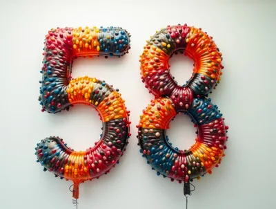 Colorful Textured Number Fifty Eight Balloons