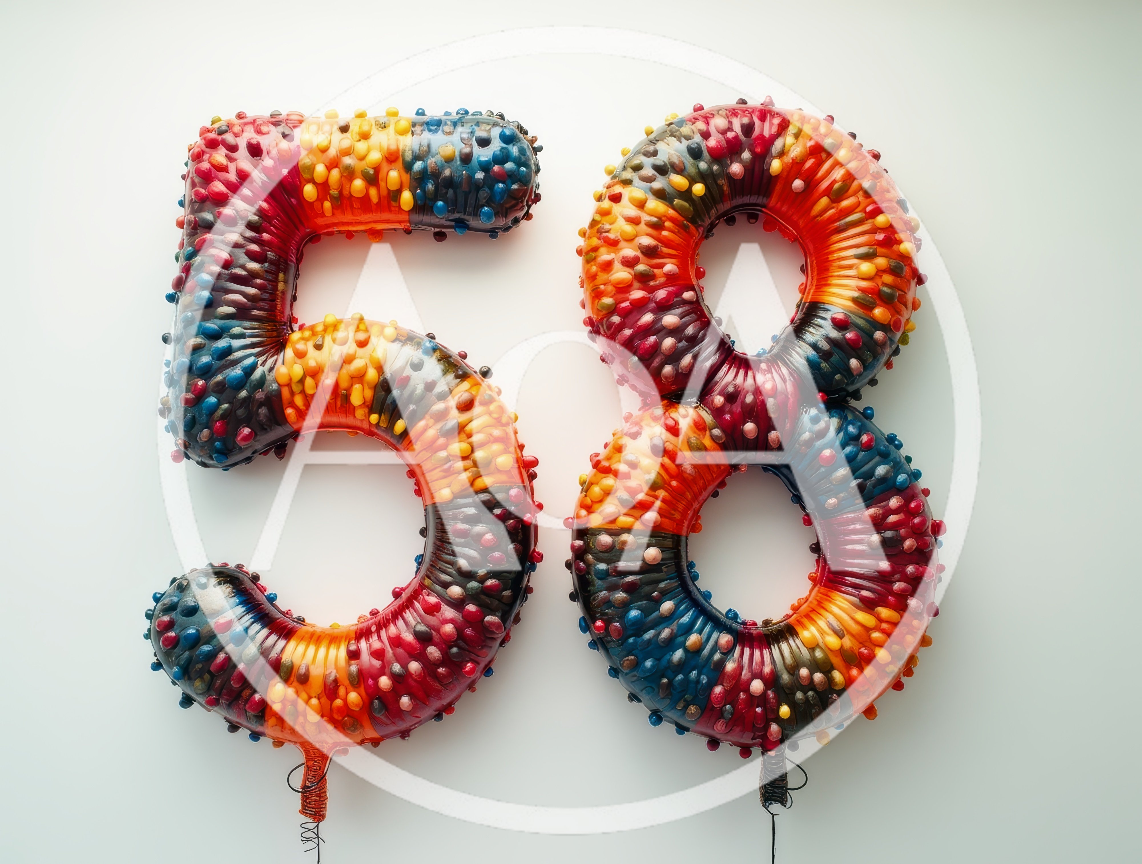 Colorful Textured Number Fifty Eight Balloons