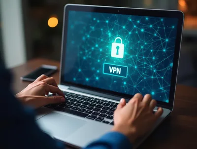 Person Using Laptop With VPN Security Software Interface