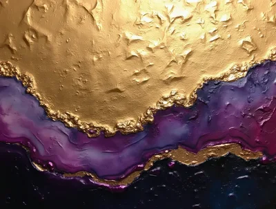 Abstract Geode Painting With Gold And Purple Textures