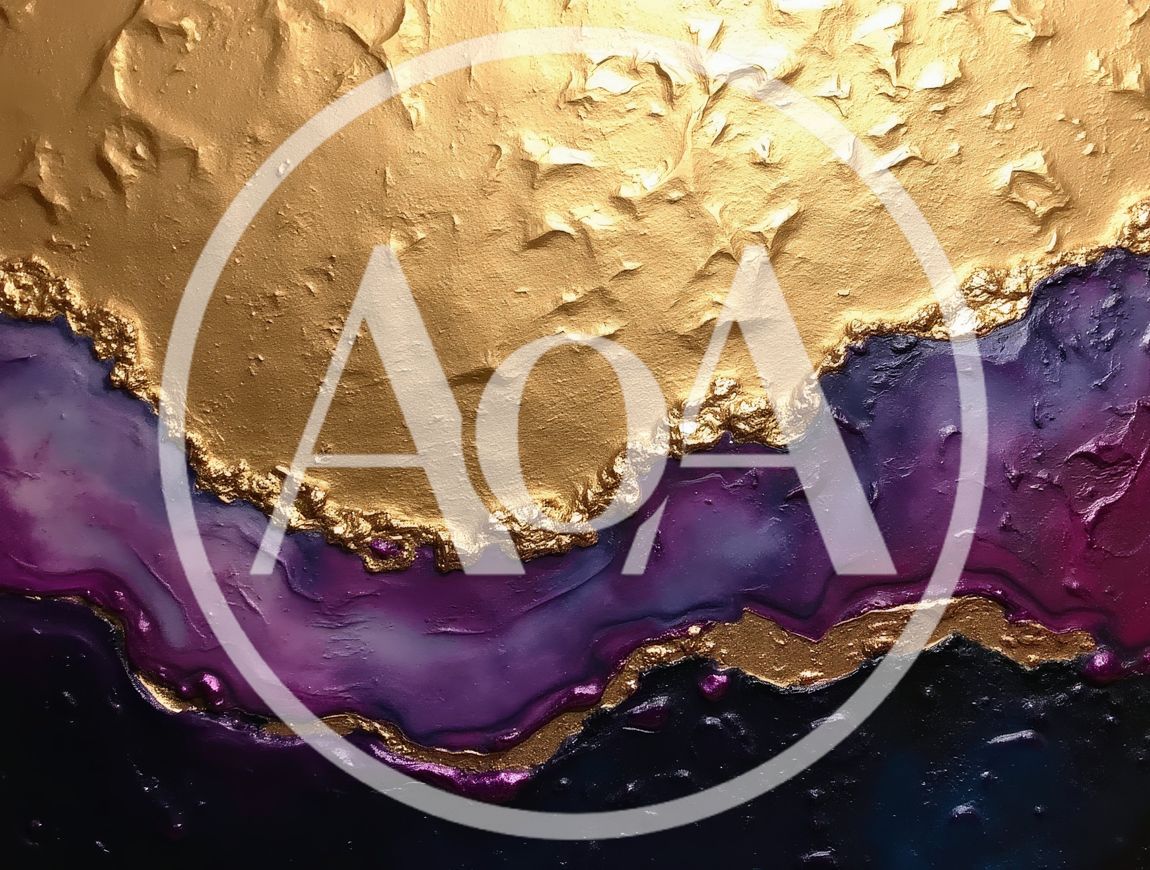 Abstract Geode Painting With Gold And Purple Textures