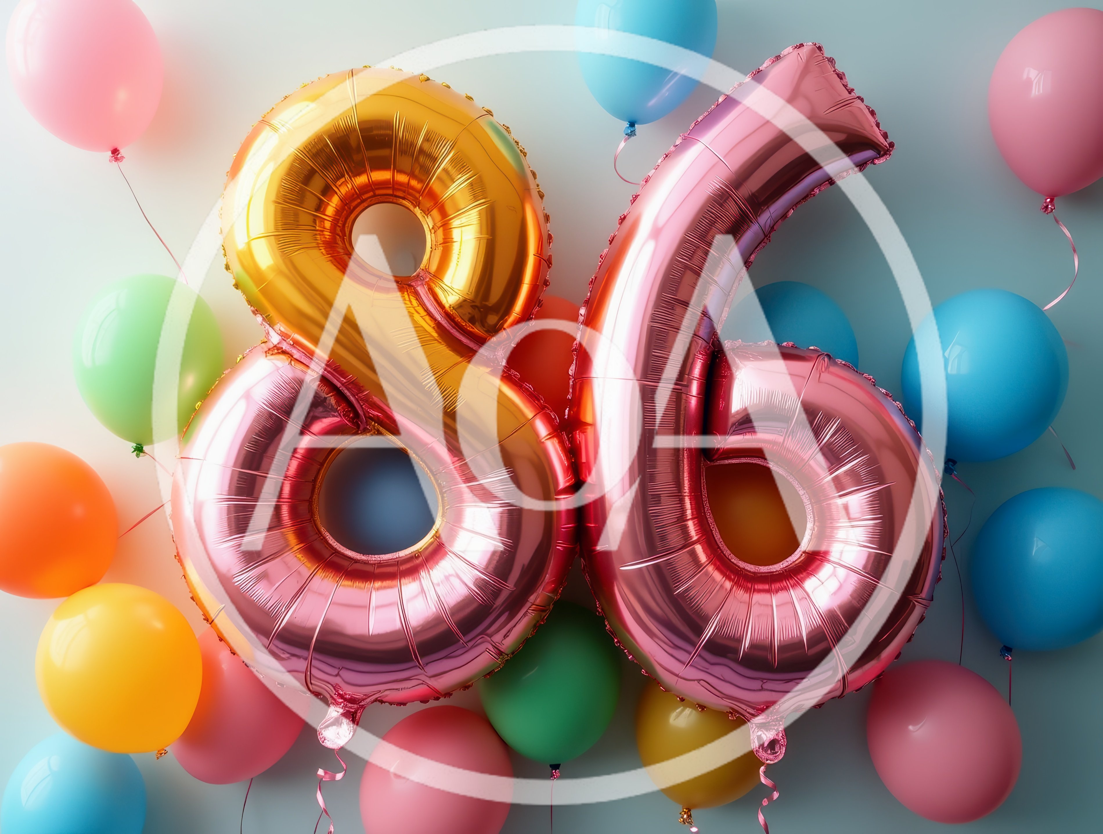 Gold and Pink Number 86 Balloons