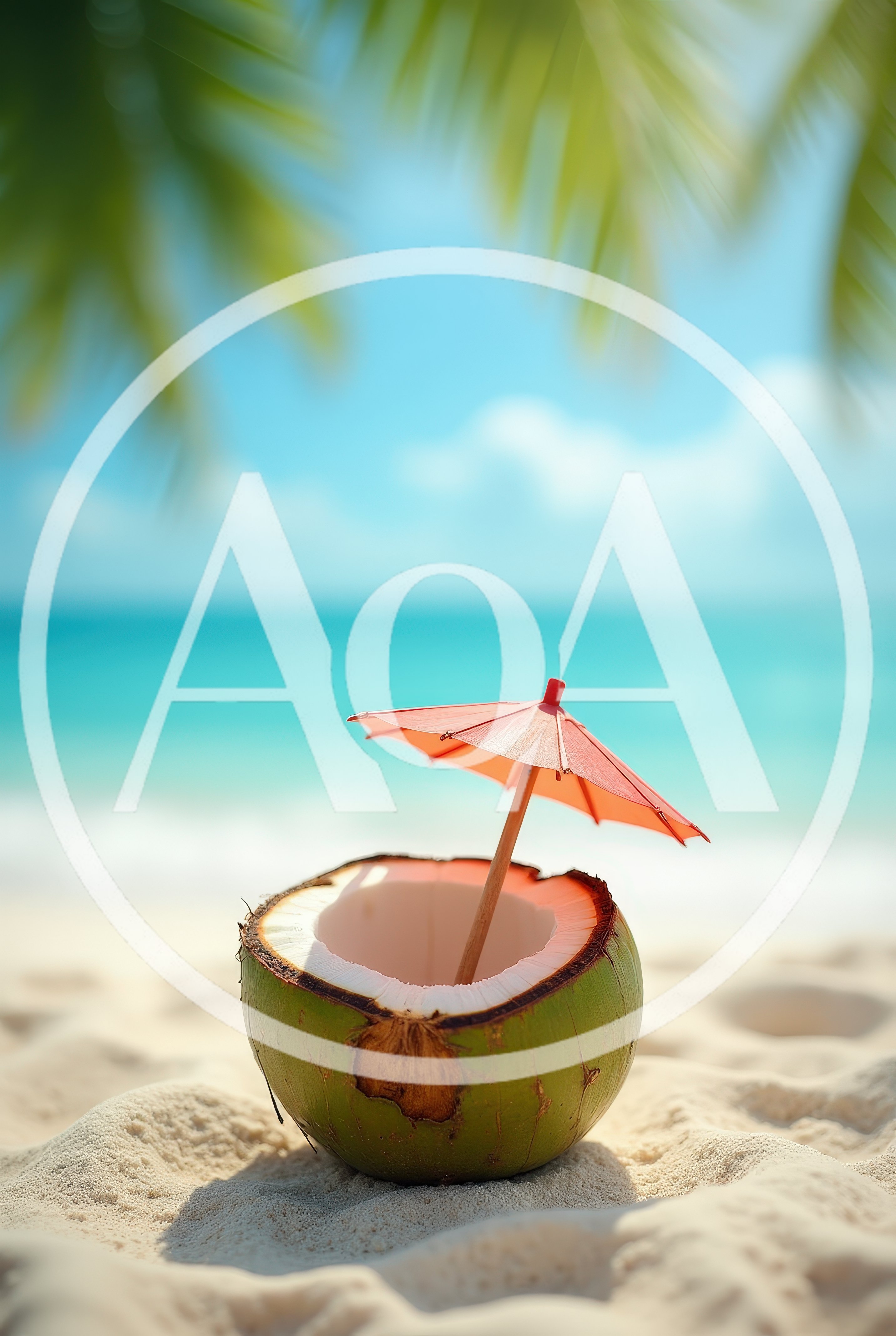 Fresh Coconut Drink With Umbrella On Tropical Beach