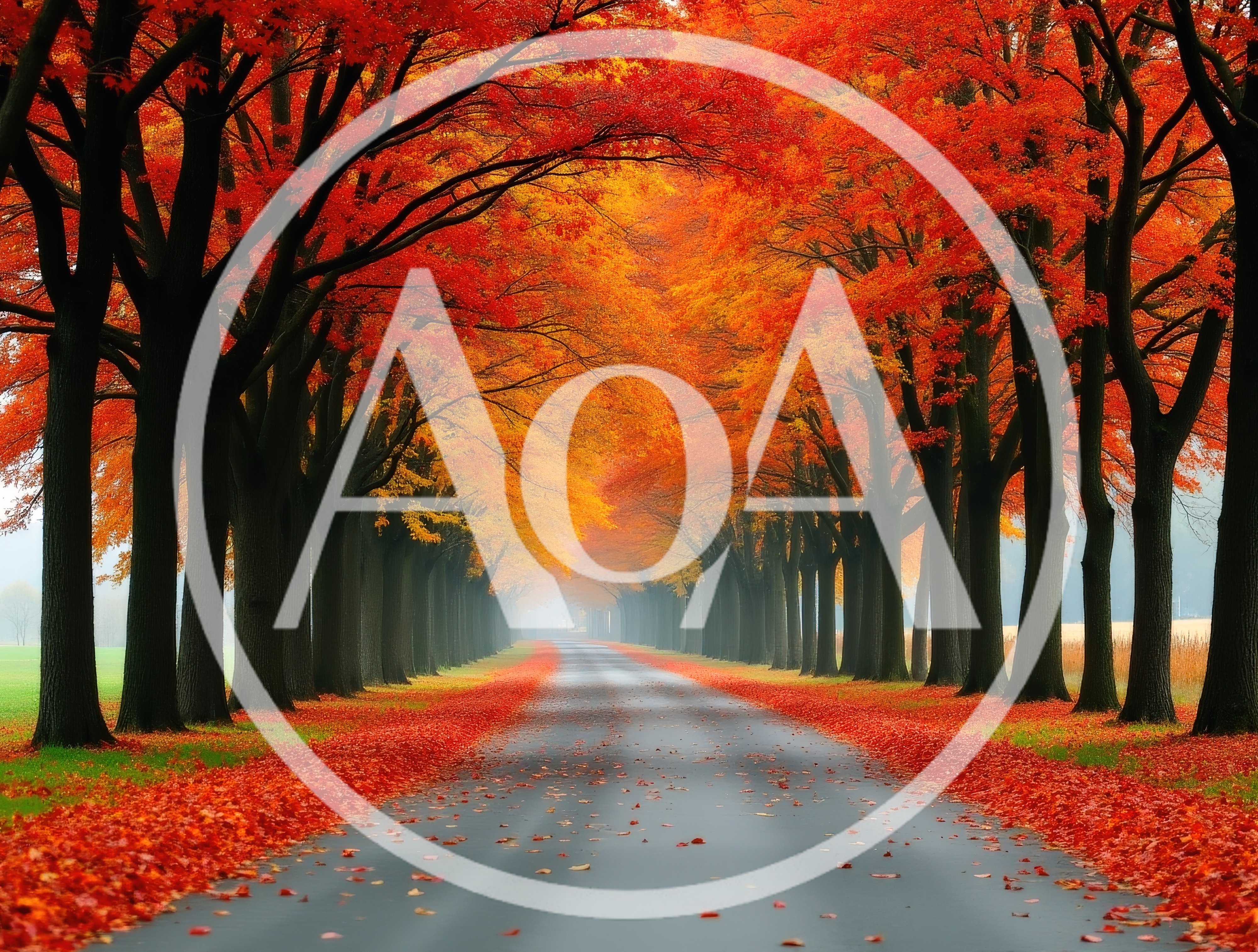 Scenic Country Road Lined With Vibrant Autumn Trees