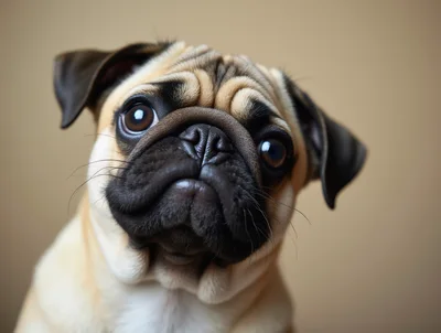 Close Up Portrait Of An Adorable Pug Dog