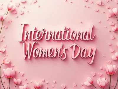 International Women's Day Greeting Card With Pink Tulips