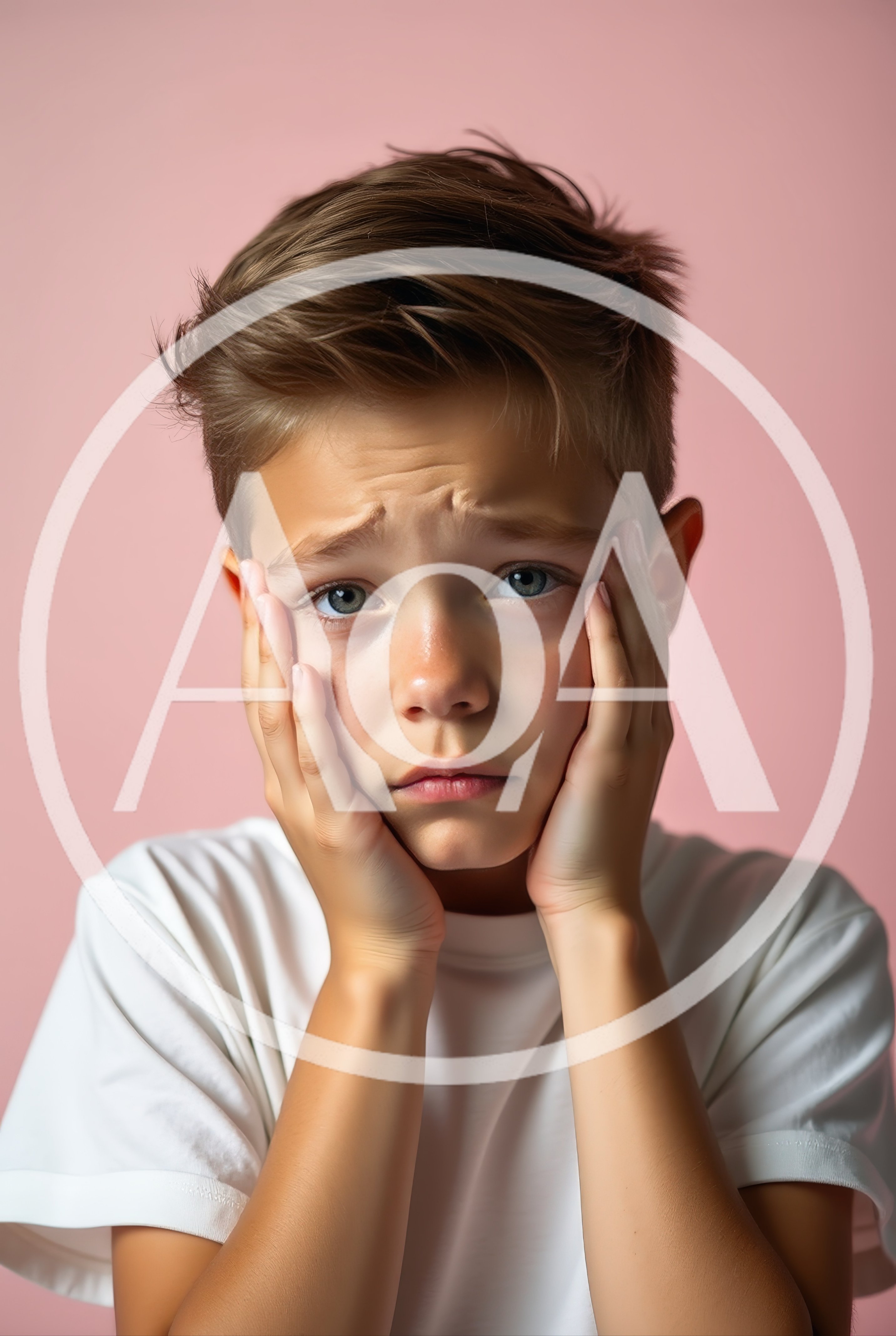 Sad Young Boy Holding His Face