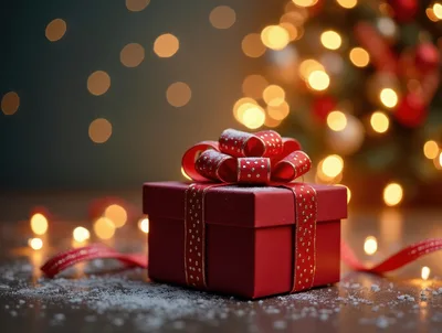 Red Christmas Gift Box With Golden Ribbon
