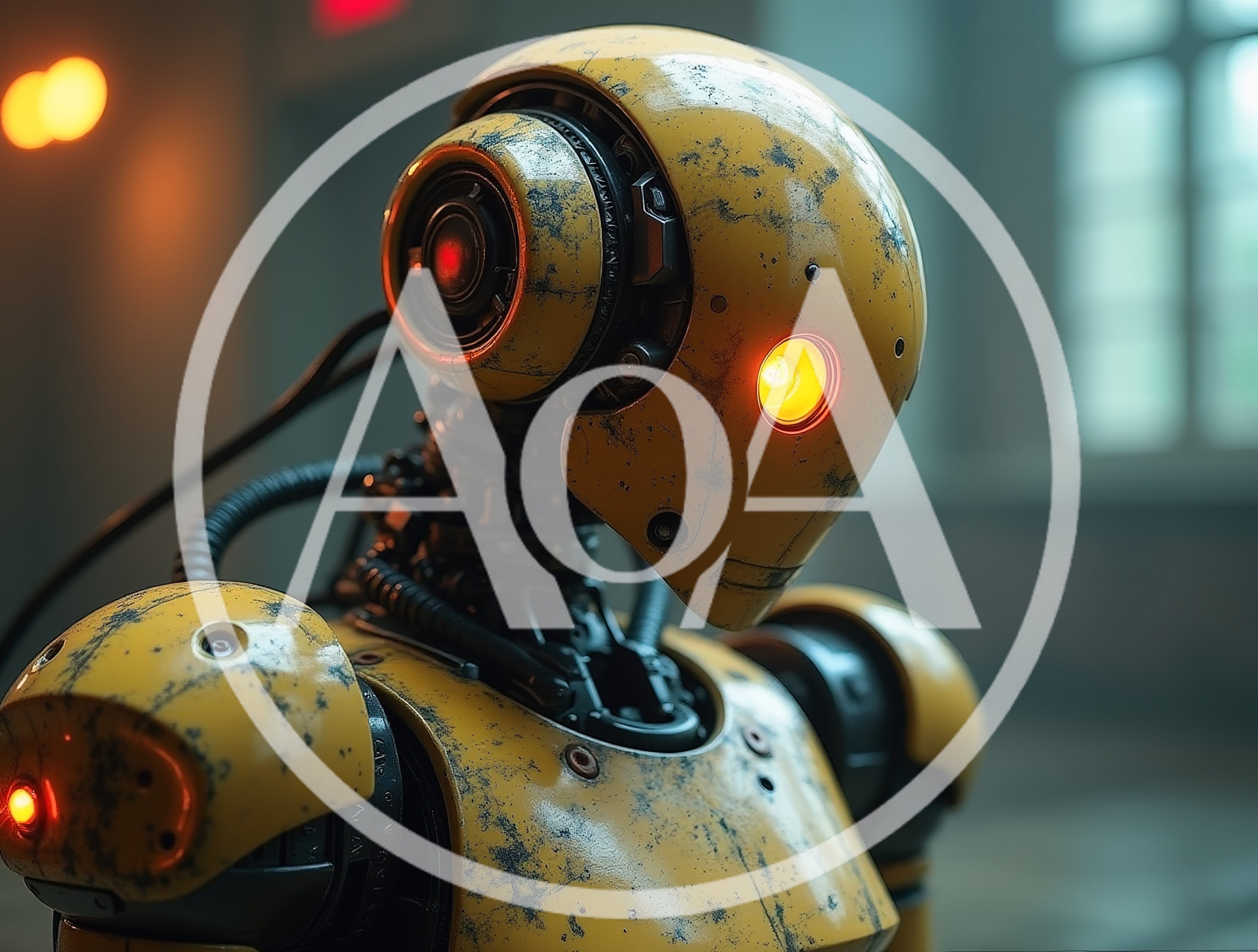 Weathered Yellow Industrial Robot Portrait