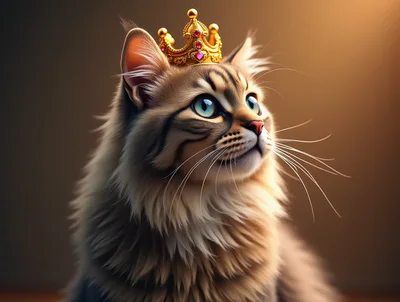 Majestic Fluffy Cat Wearing A Golden Crown