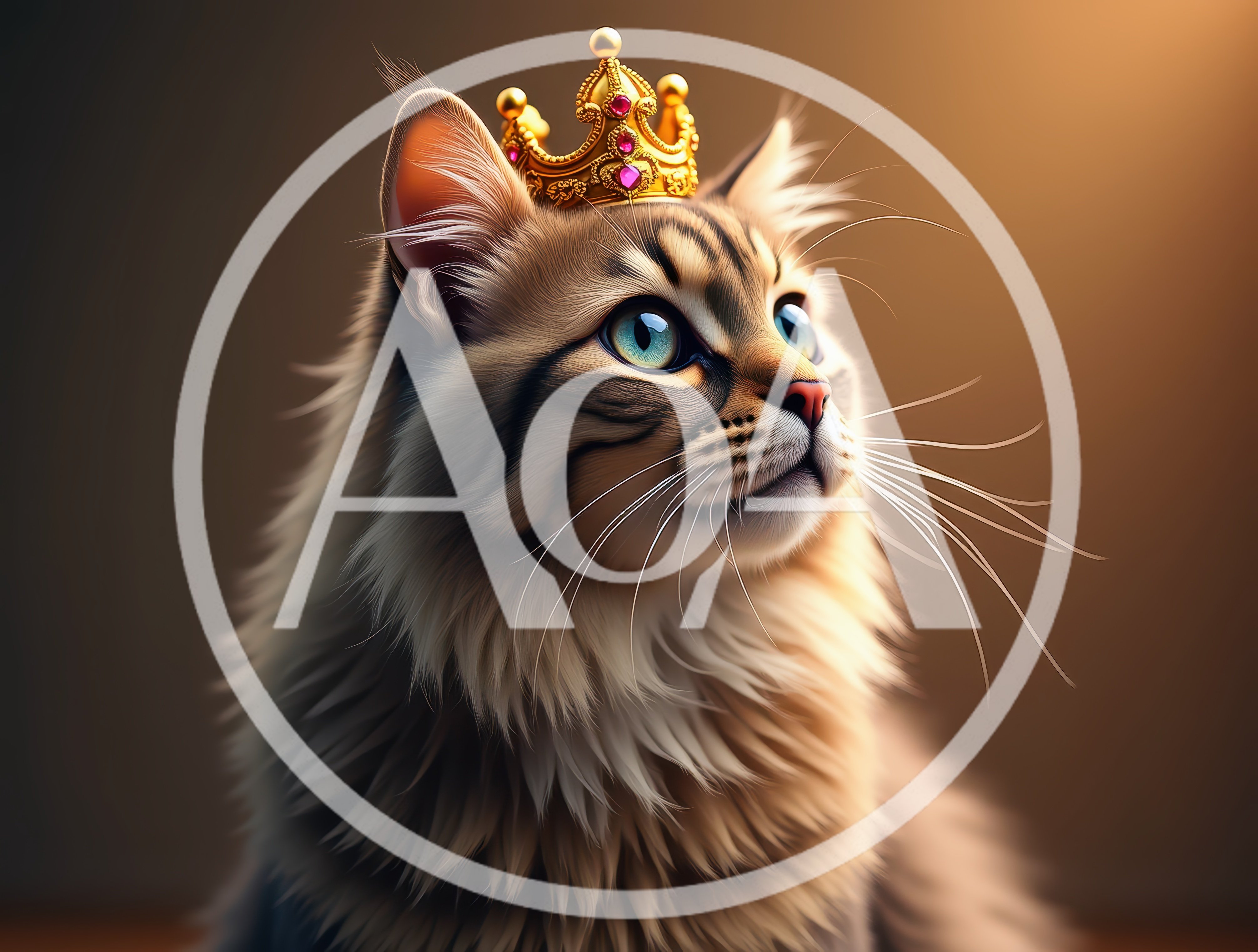 Majestic Fluffy Cat Wearing A Golden Crown