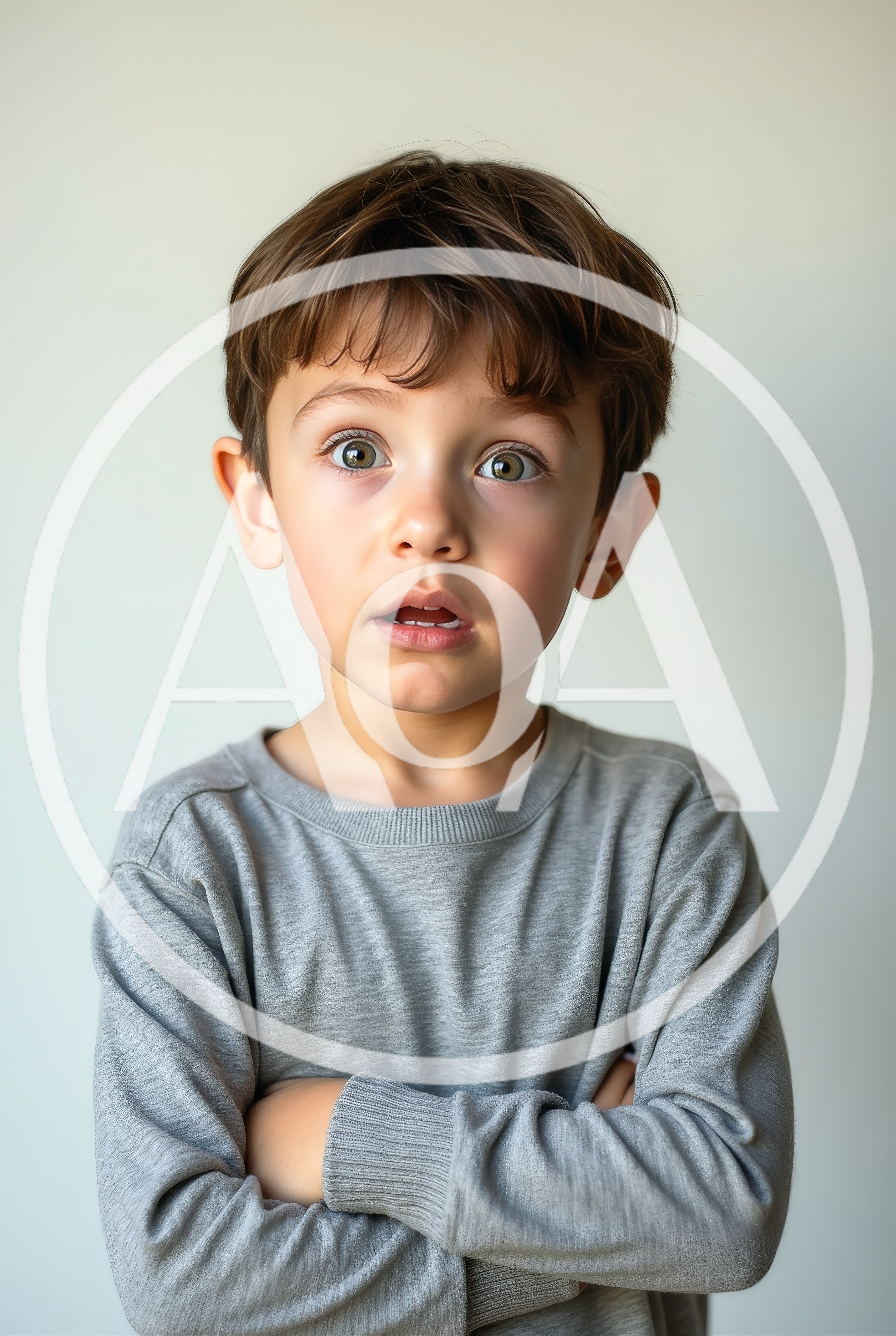 Surprised Young Boy With Arms Crossed