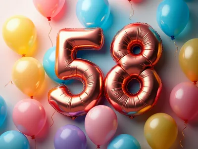 Rose Gold Number 58 Balloons With Colorful Party Balloons