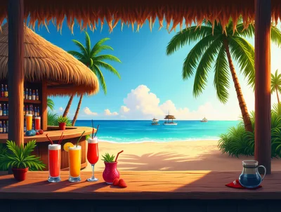 Tropical Beach Bar With Refreshing Cocktails