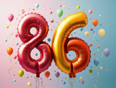 Large Red and Gold Number 86 Balloons