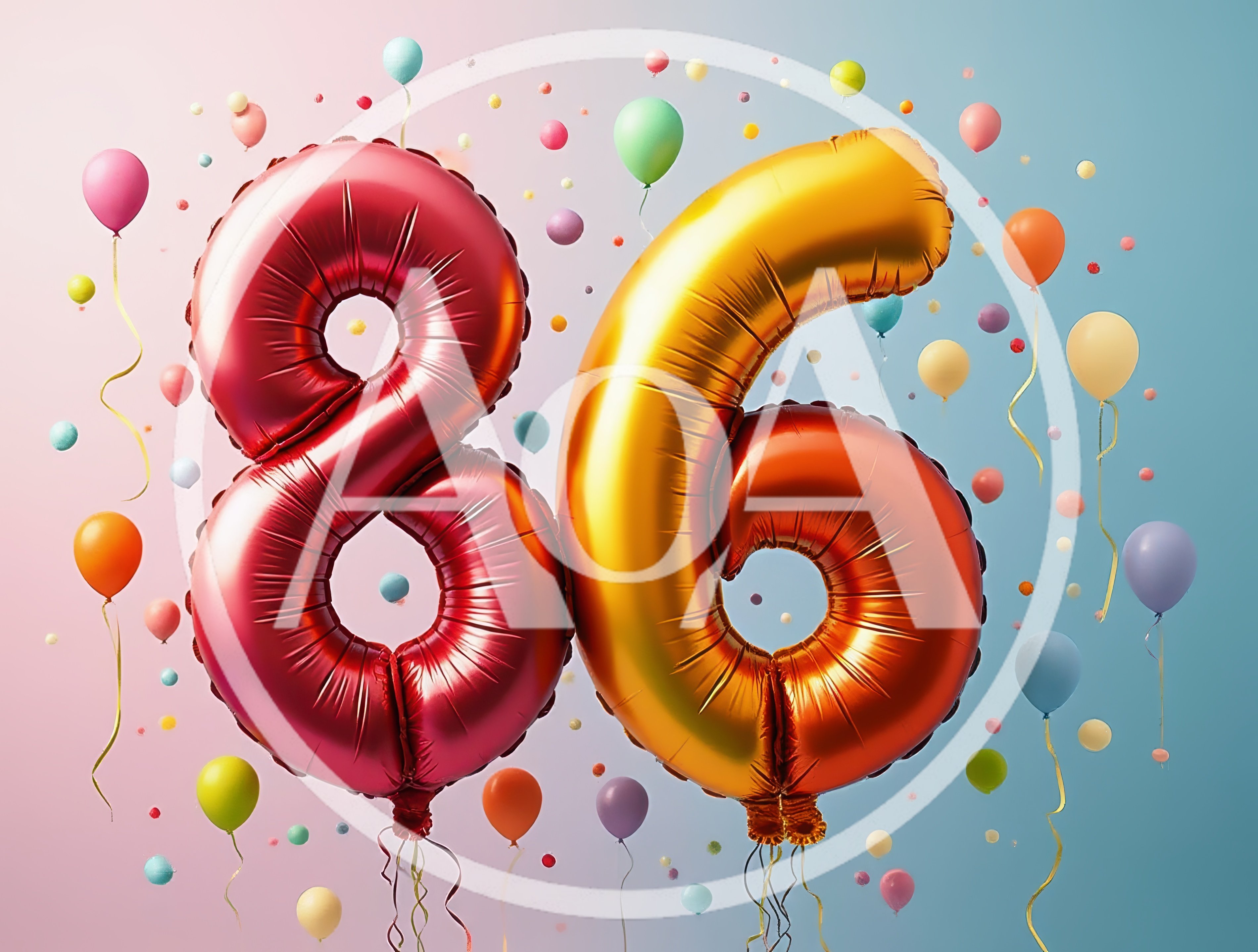 Large Red and Gold Number 86 Balloons