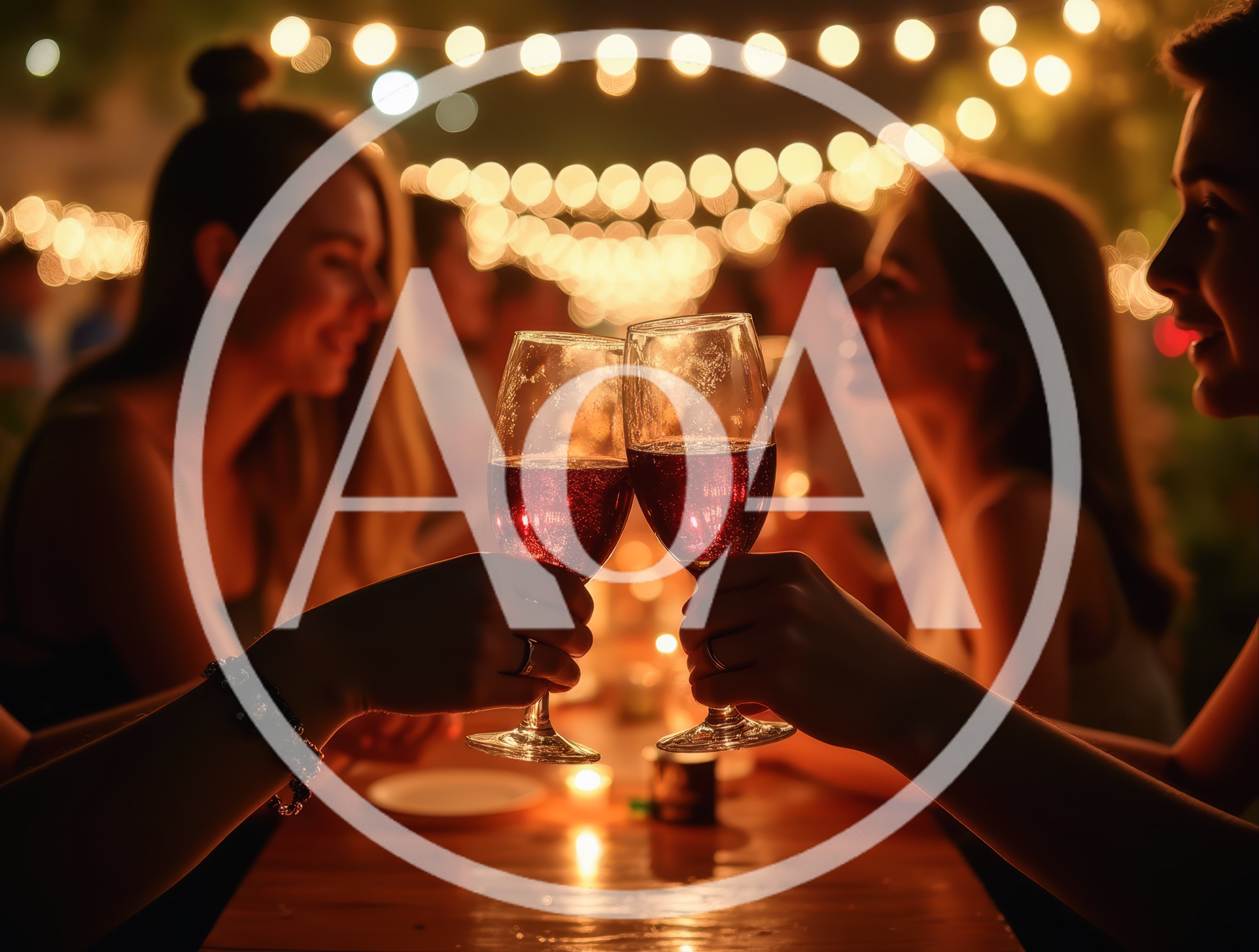 Friends Toasting With Wine Glasses At Outdoor Evening Party