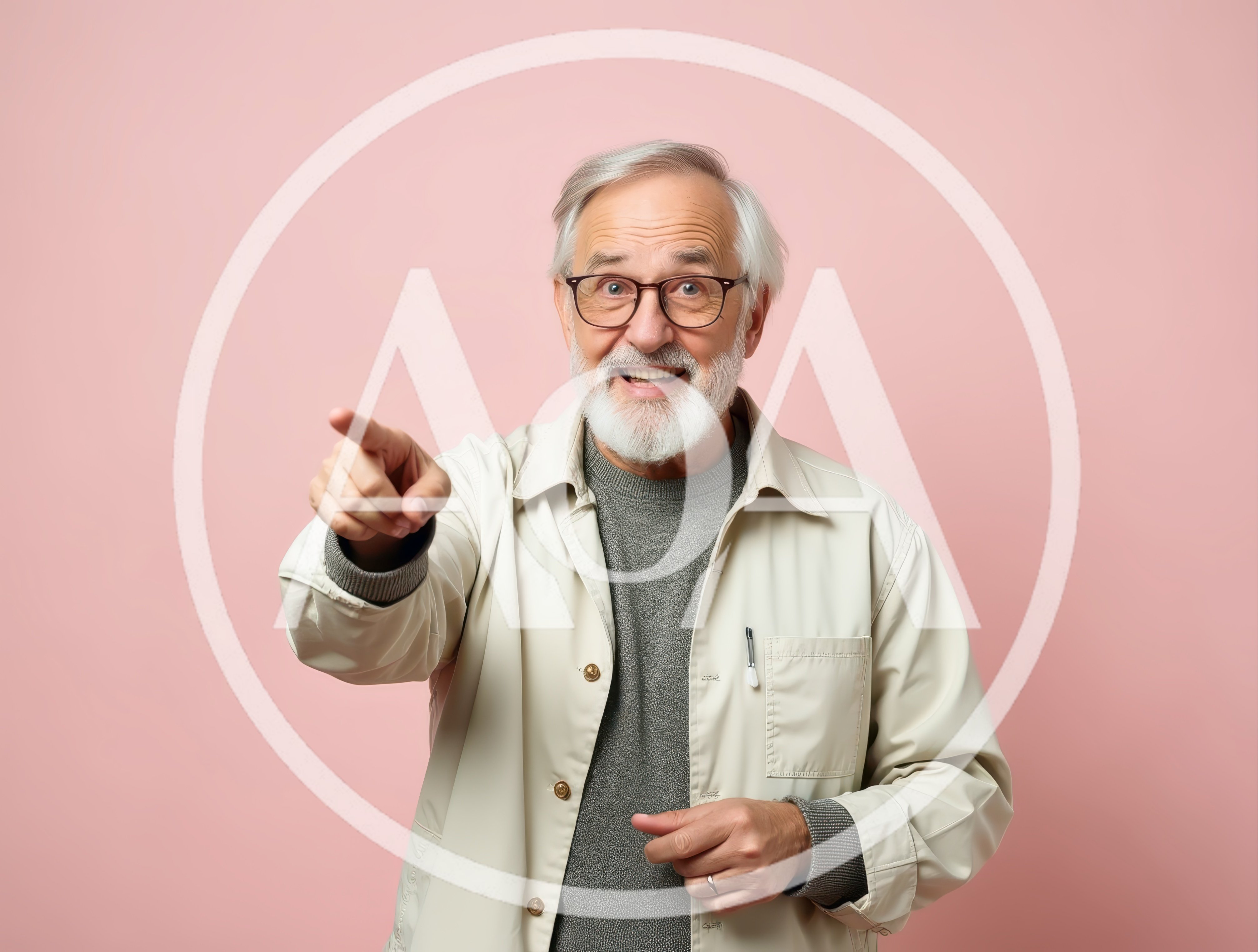 Cheerful Senior Man Pointing Forward