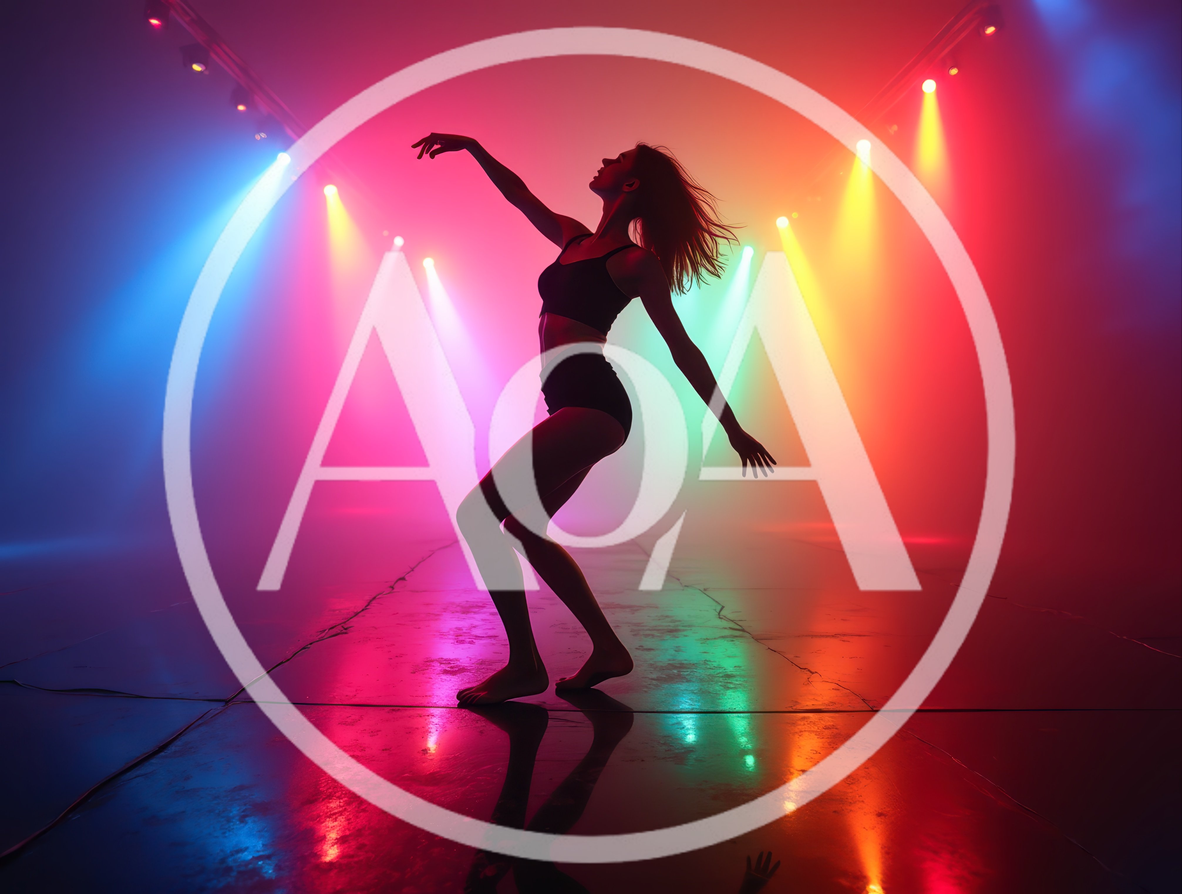 Silhouette Of A Female Dancer In Colorful Stage Lights