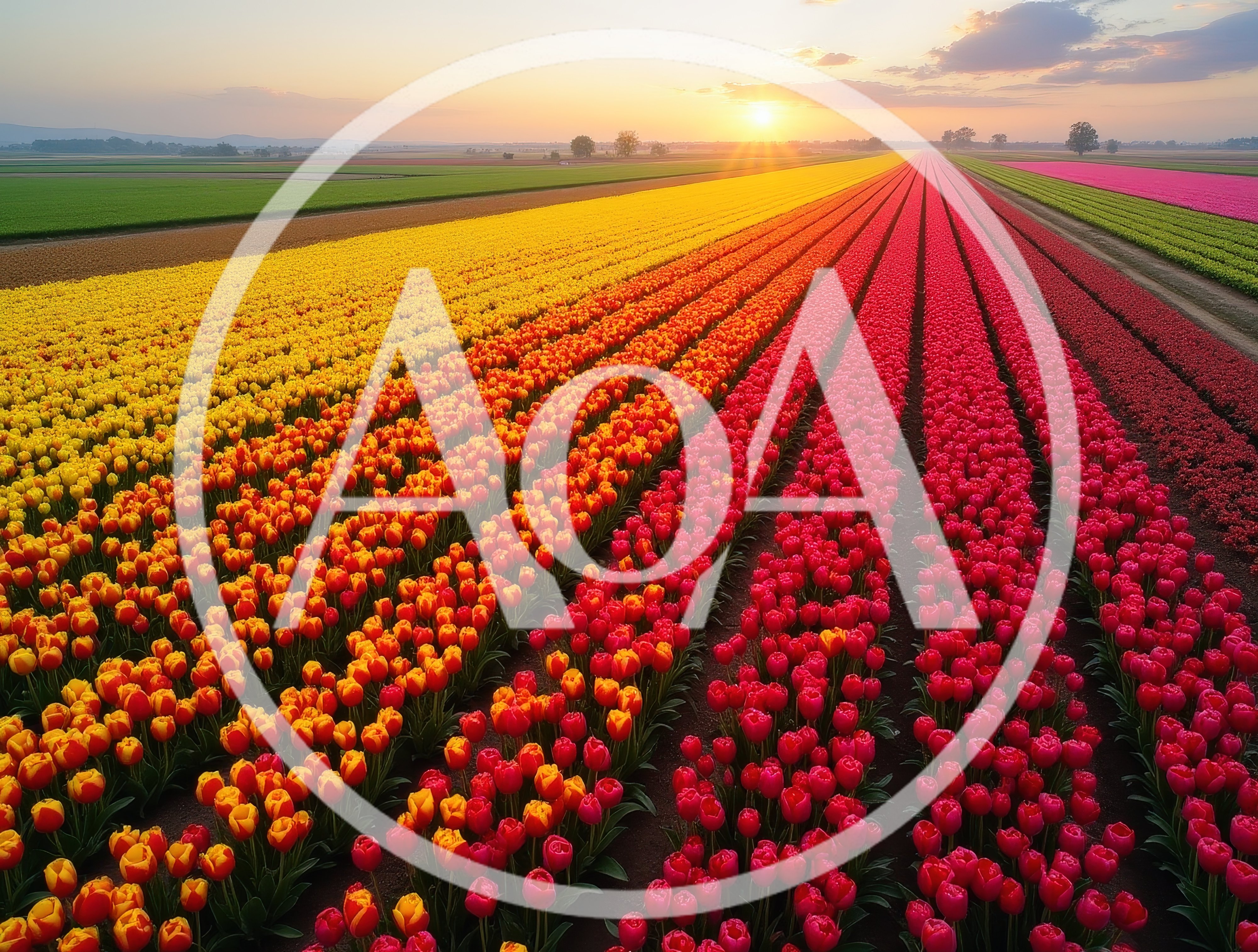 Vibrant Tulip Fields at Sunset in Holland