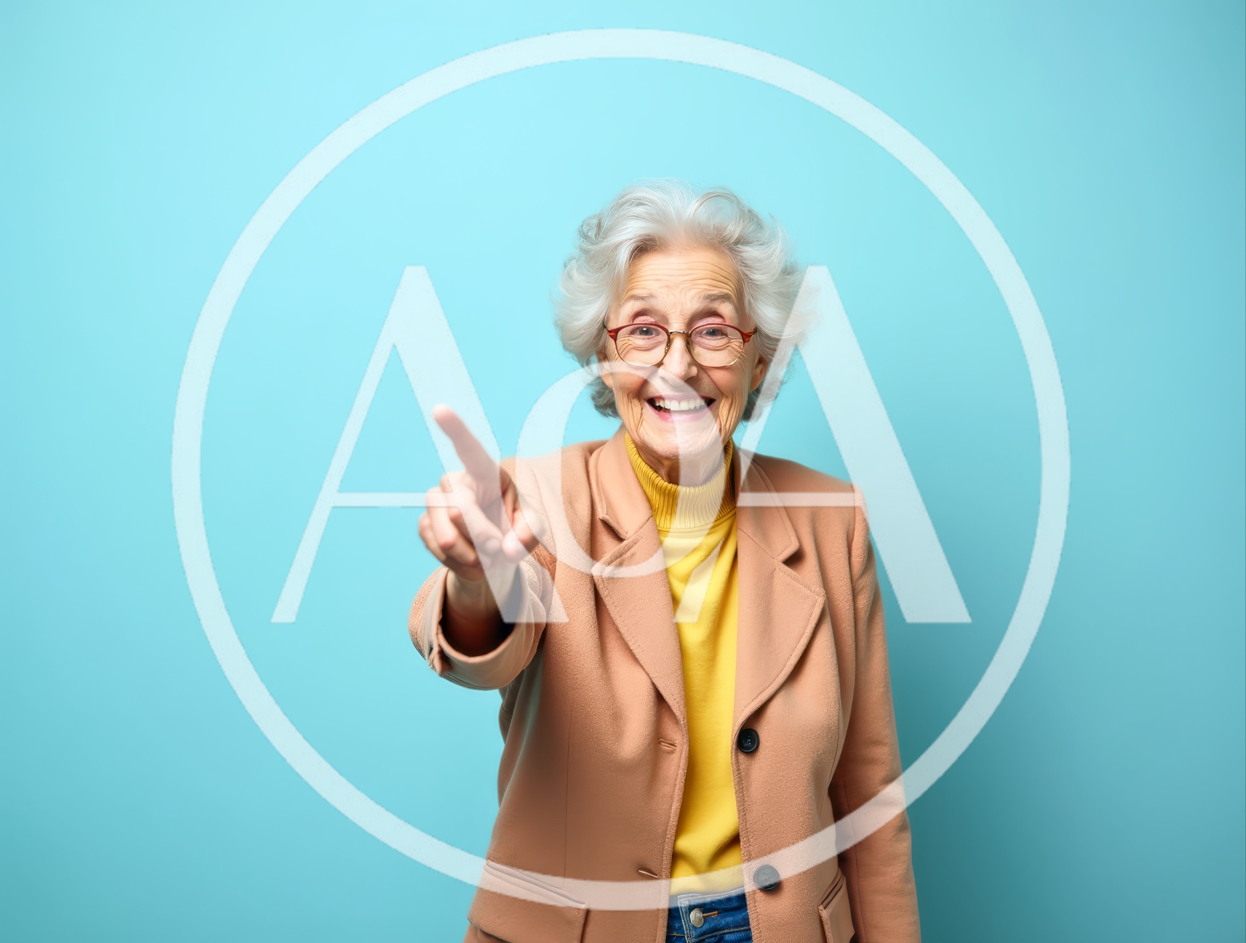 Cheerful Elderly Woman Pointing Forward
