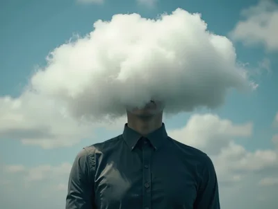 Surreal Portrait Of A Man With A Cloud Head