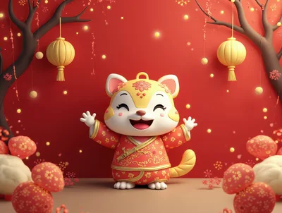 Cute Cartoon Tiger Character Celebrating Lunar New Year