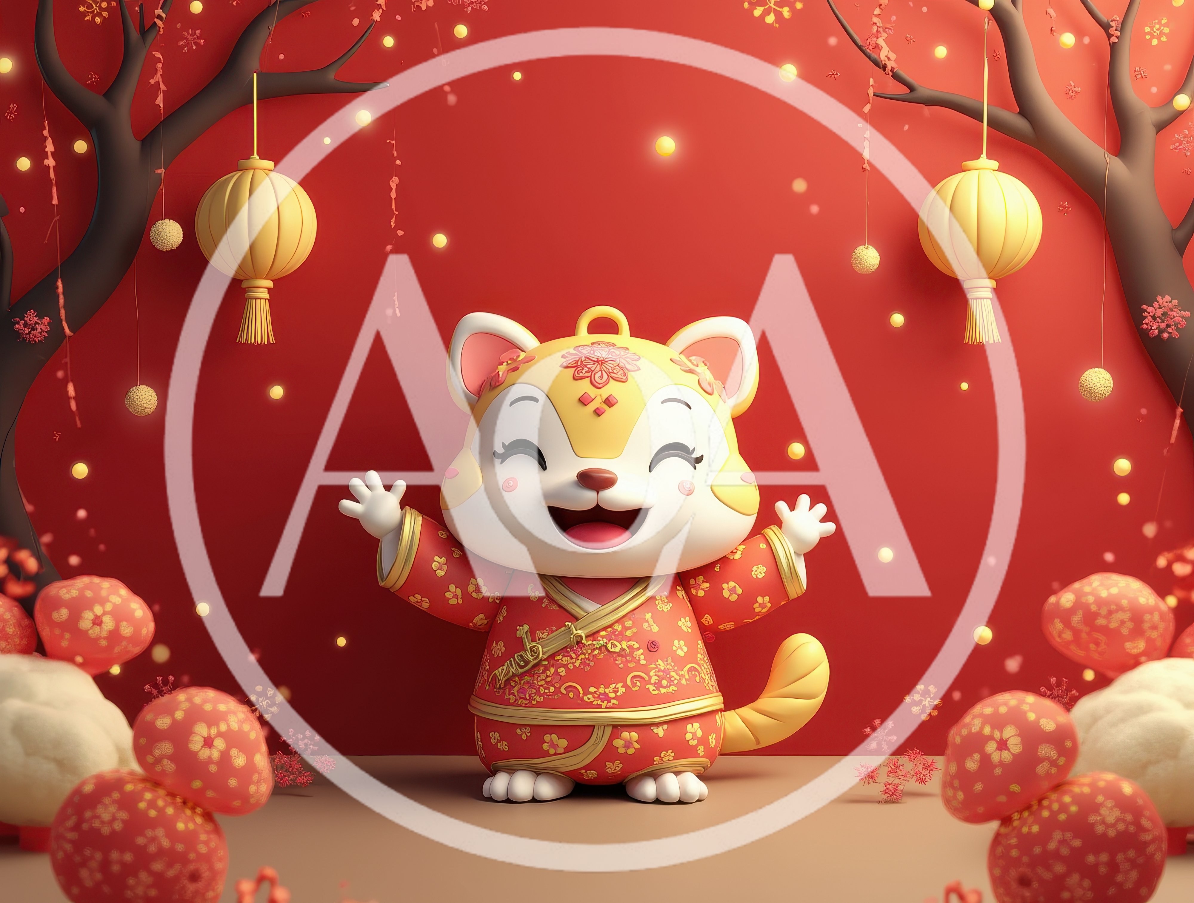 Cute Cartoon Tiger Character Celebrating Lunar New Year