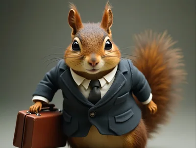 Business Squirrel Wearing A Suit Carrying A Briefcase