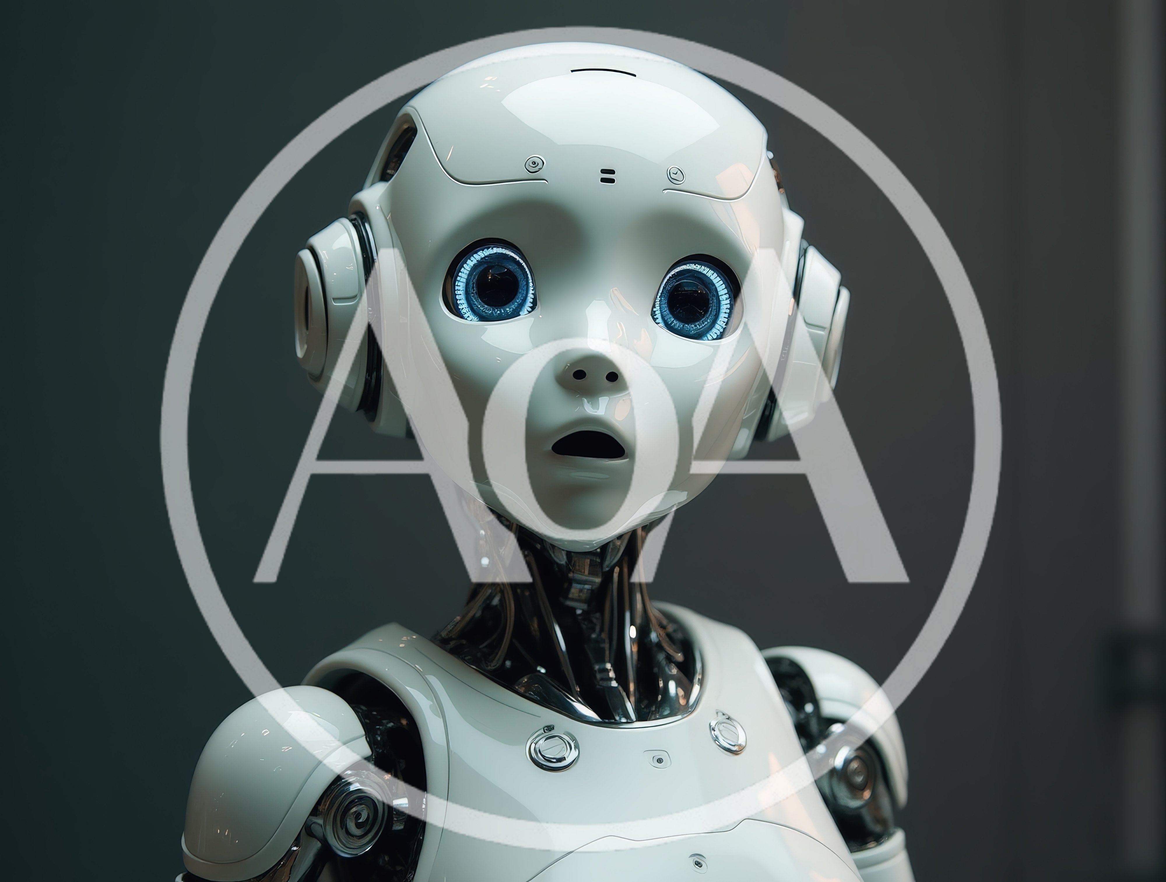 Close Up Portrait Of A Cute White Android Robot
