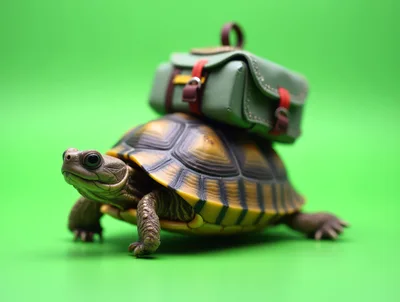 Turtle Carrying A Small Green Backpack