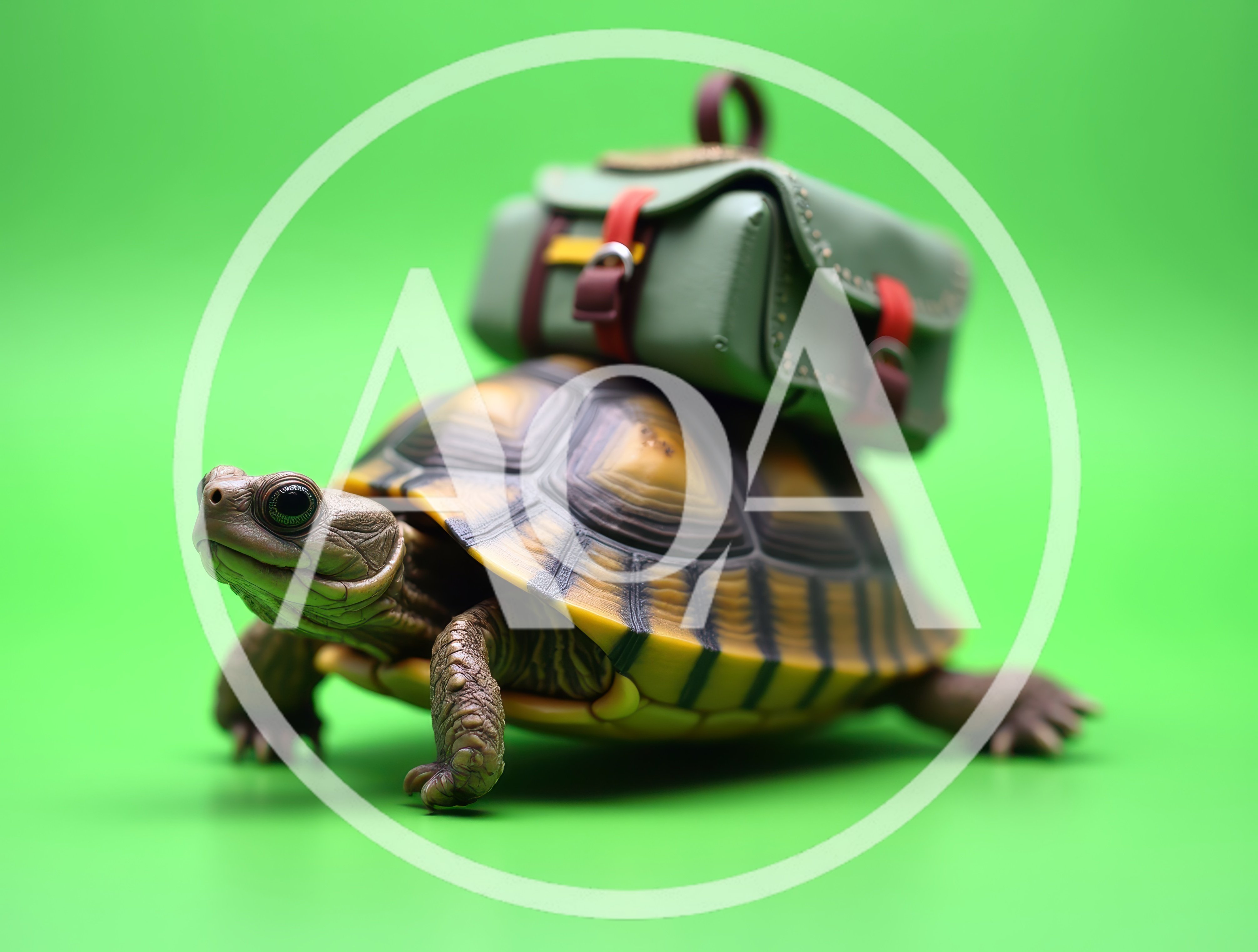 Turtle Carrying A Small Green Backpack