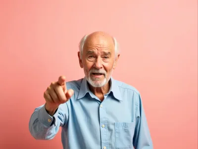 Elderly Man Pointing Directly At Camera