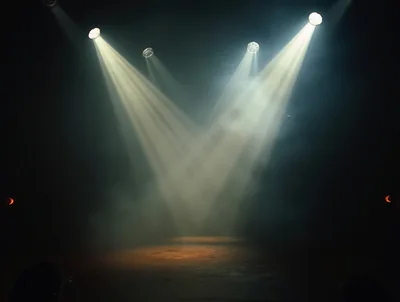Stage Spotlights Beaming Down On Dark Performance Floor
