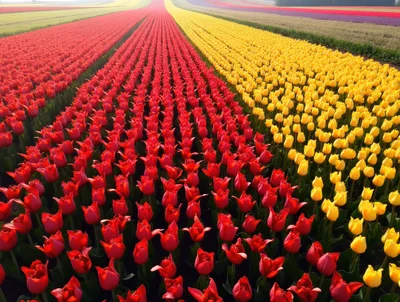 Vibrant Red And Yellow Tulip Field In The Netherlands