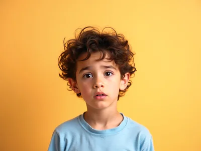 Portrait Of A Young Boy With Curly Hair