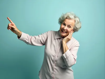 Cheerful Senior Woman Pointing To The Side