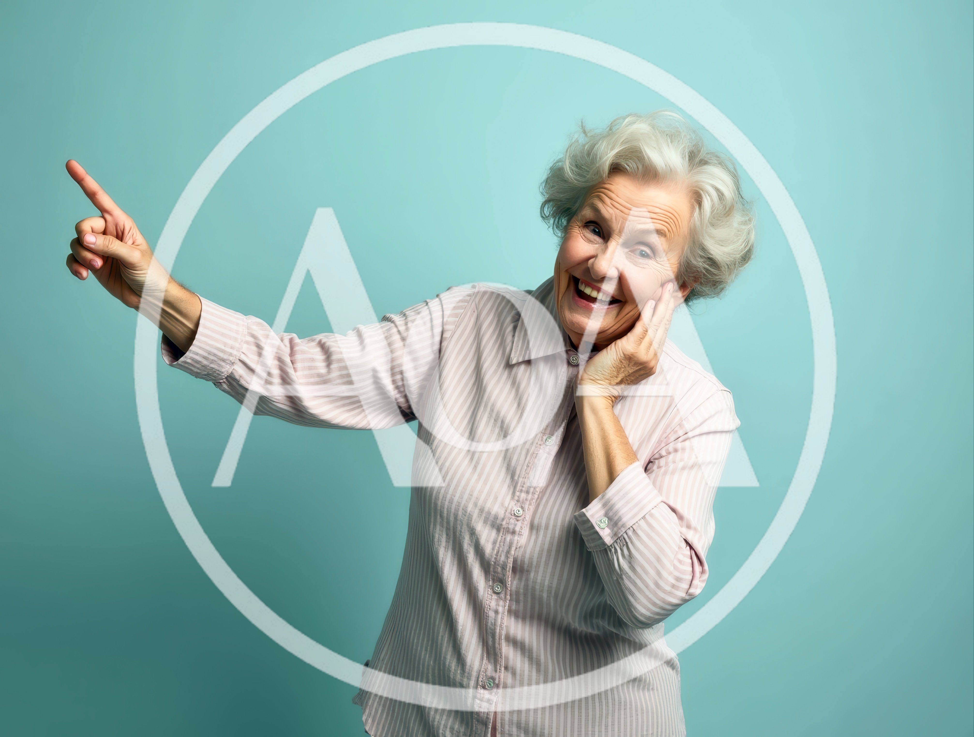 Cheerful Senior Woman Pointing To The Side