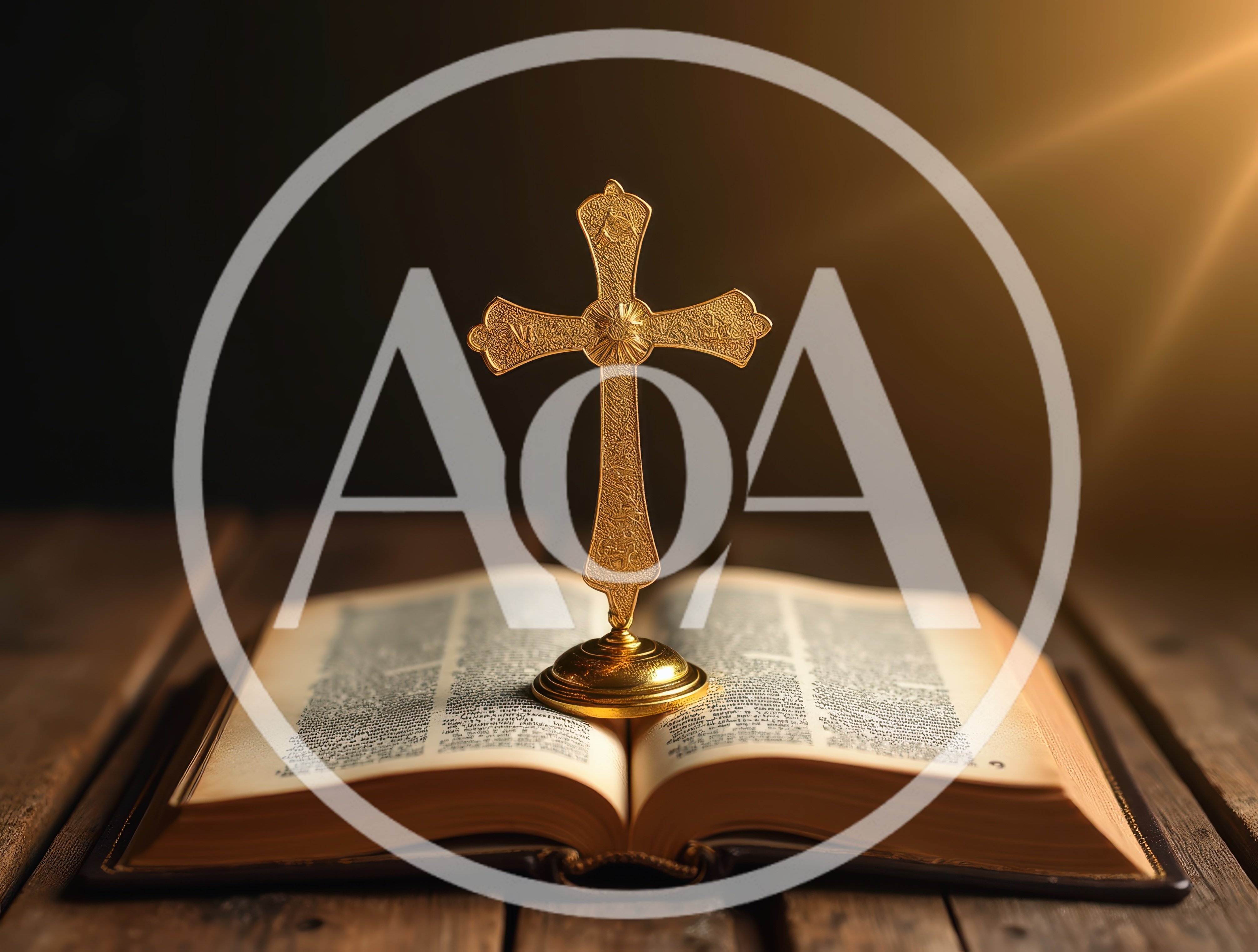 Golden Cross Standing On An Open Holy Bible