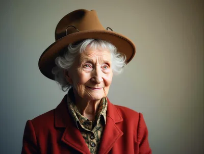 Portrait Of An Elderly Woman Wearing A Fedora