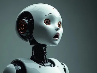 Surprised Humanoid Robot With Glowing Eyes