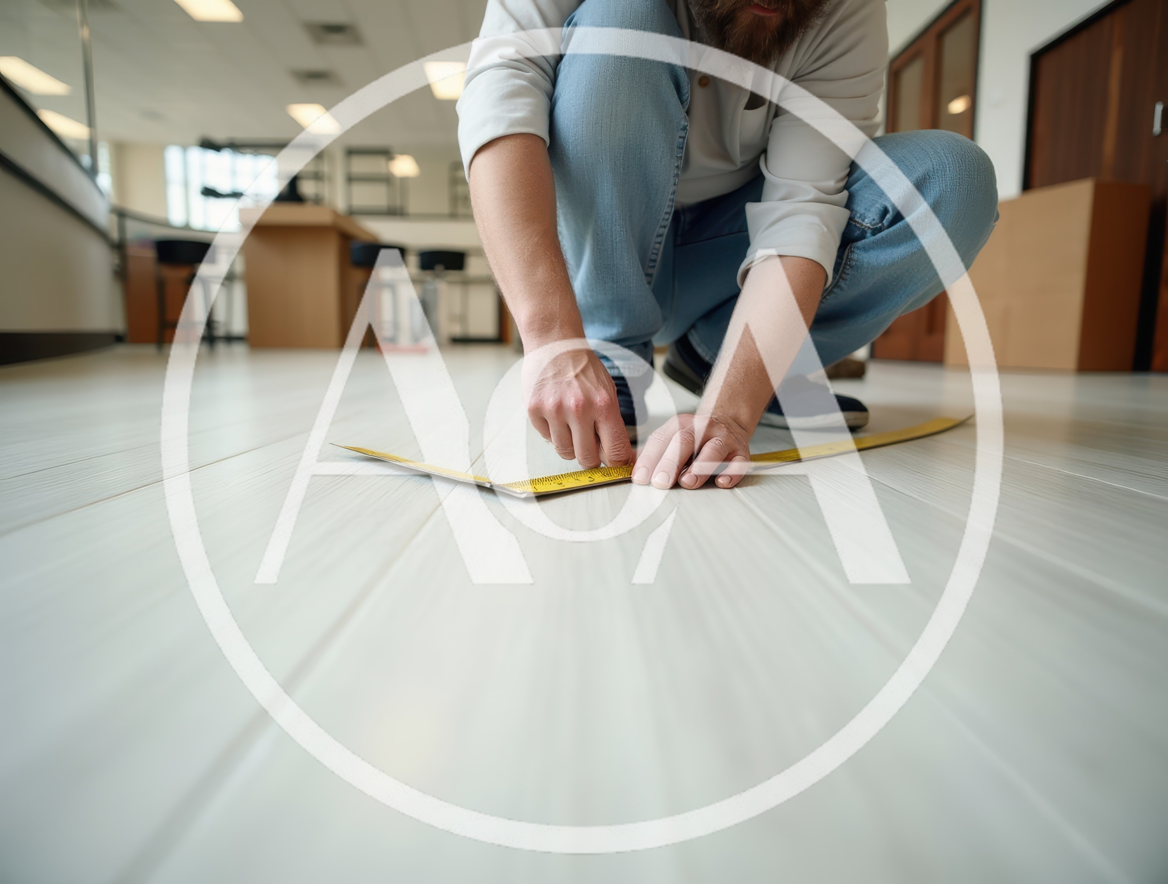 Man Measuring White Laminate Flooring With Tape Measure