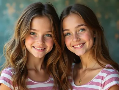 Portrait Of Two Identical Twin Sisters Smiling