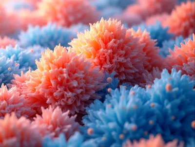 Abstract Macro View of Pink and Blue Coral Structures