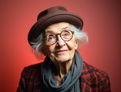 Portrait Of An Elderly Woman Wearing A Fedora