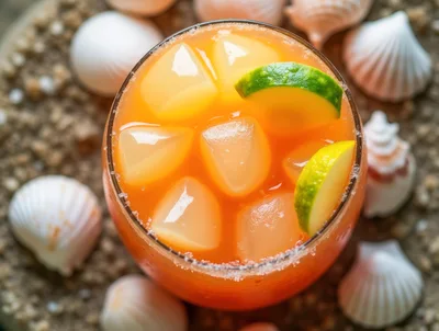 Top View Of A Refreshing Orange Cocktail With Lime