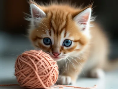 Adorable Ginger Kitten Playing With A Ball Of Yarn