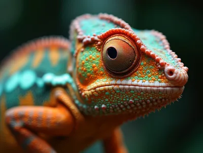 Close Up Portrait Of A Vibrant Panther Chameleon