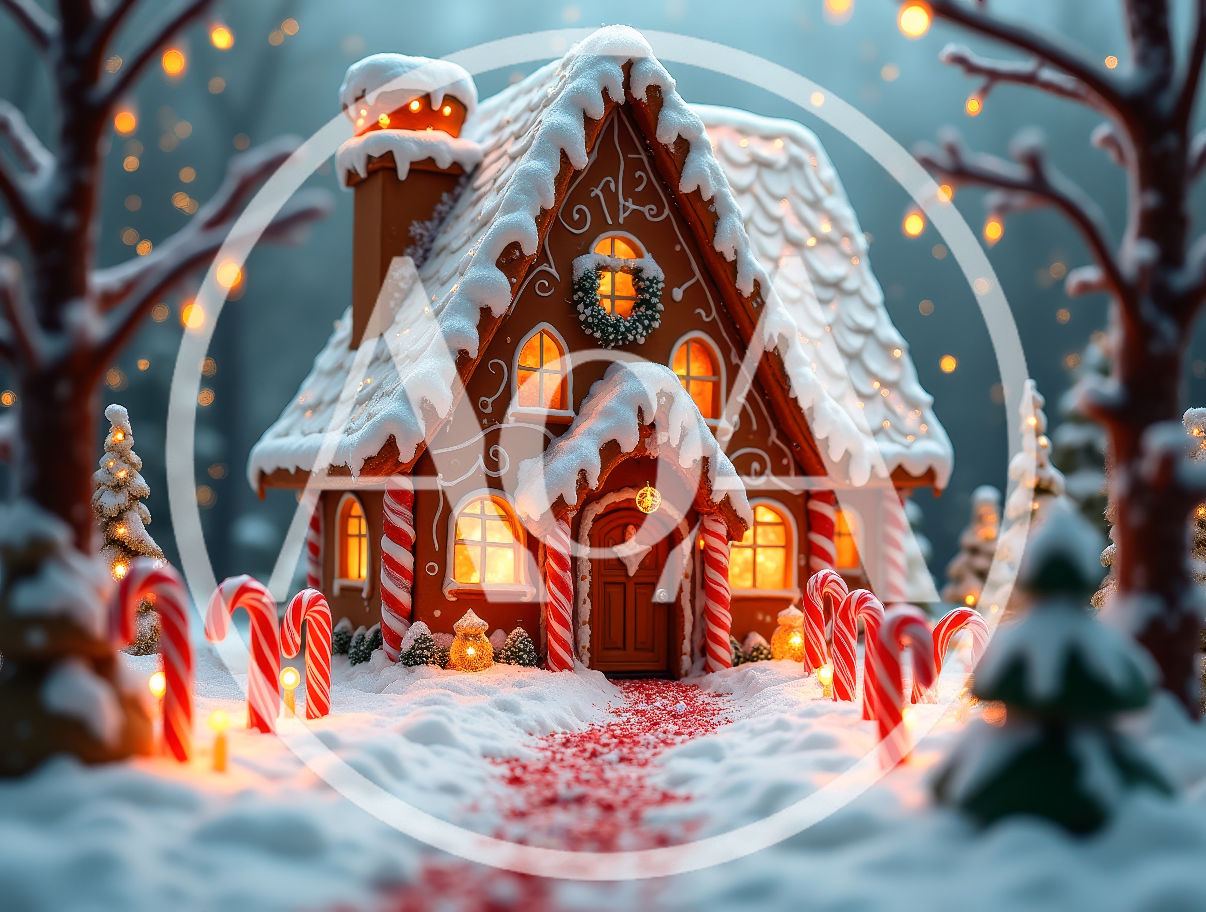 Festive Gingerbread House In A Snowy Winter Forest